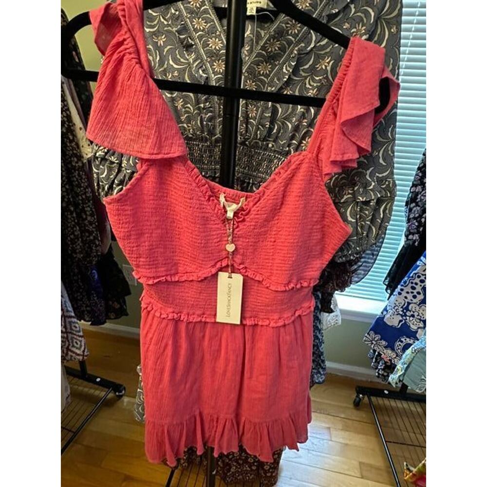 LoveShackFancy Ivella Smocked Boho Dress Strawberry Size L NWT MSRP $275